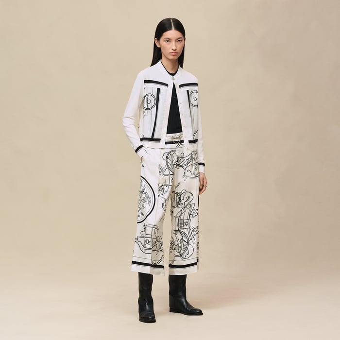 Blanc Nacre "Ex-libris a Main Levee" Long-sleeve Twillaine Cardigan