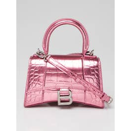 Balenciaga Balenciaga Pink Metallic Croc Embossed Patent Leather Hourglass XS Top Handle Bag