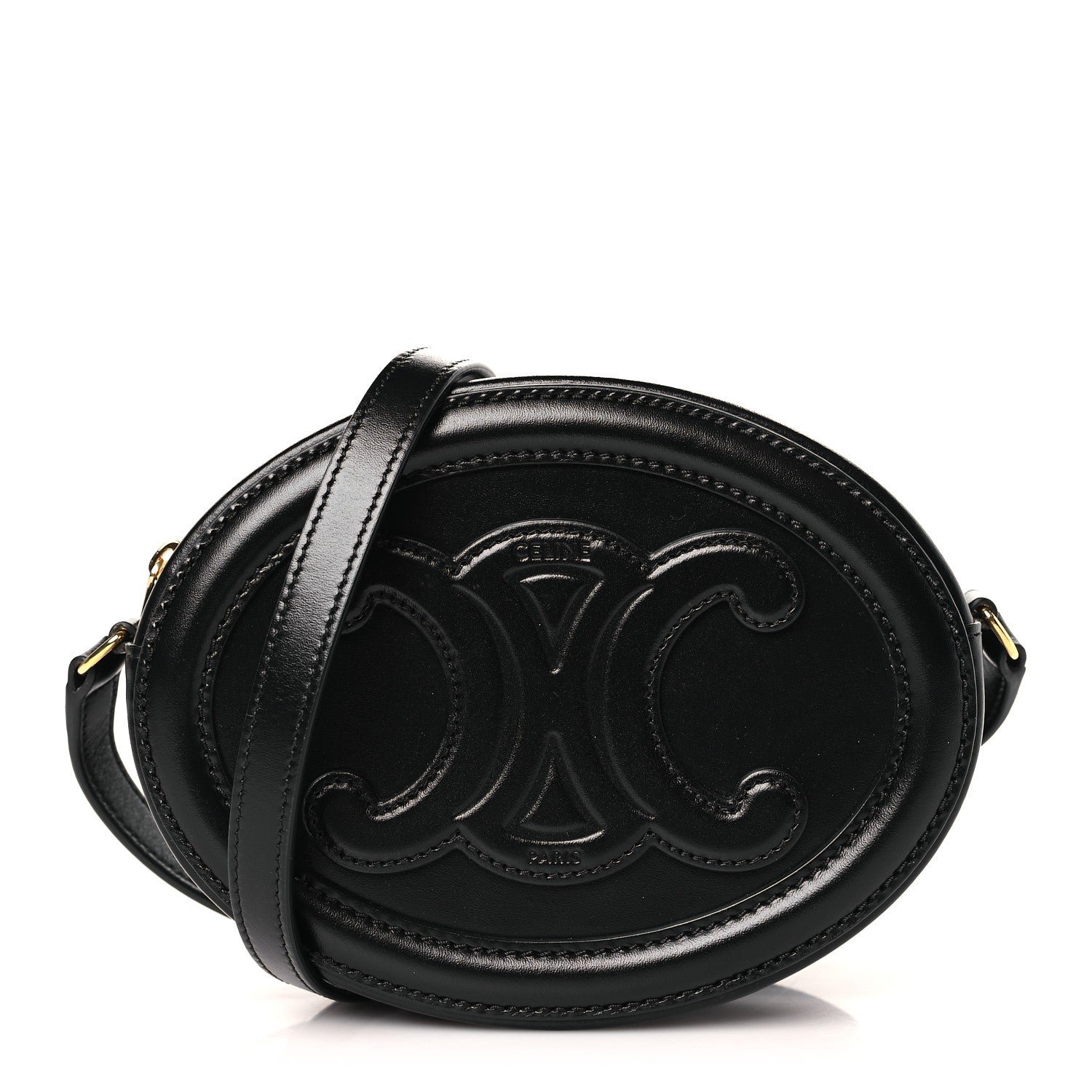 Celine Smooth Calfskin Cuir Small Triomphe Oval Crossbody Purse Black