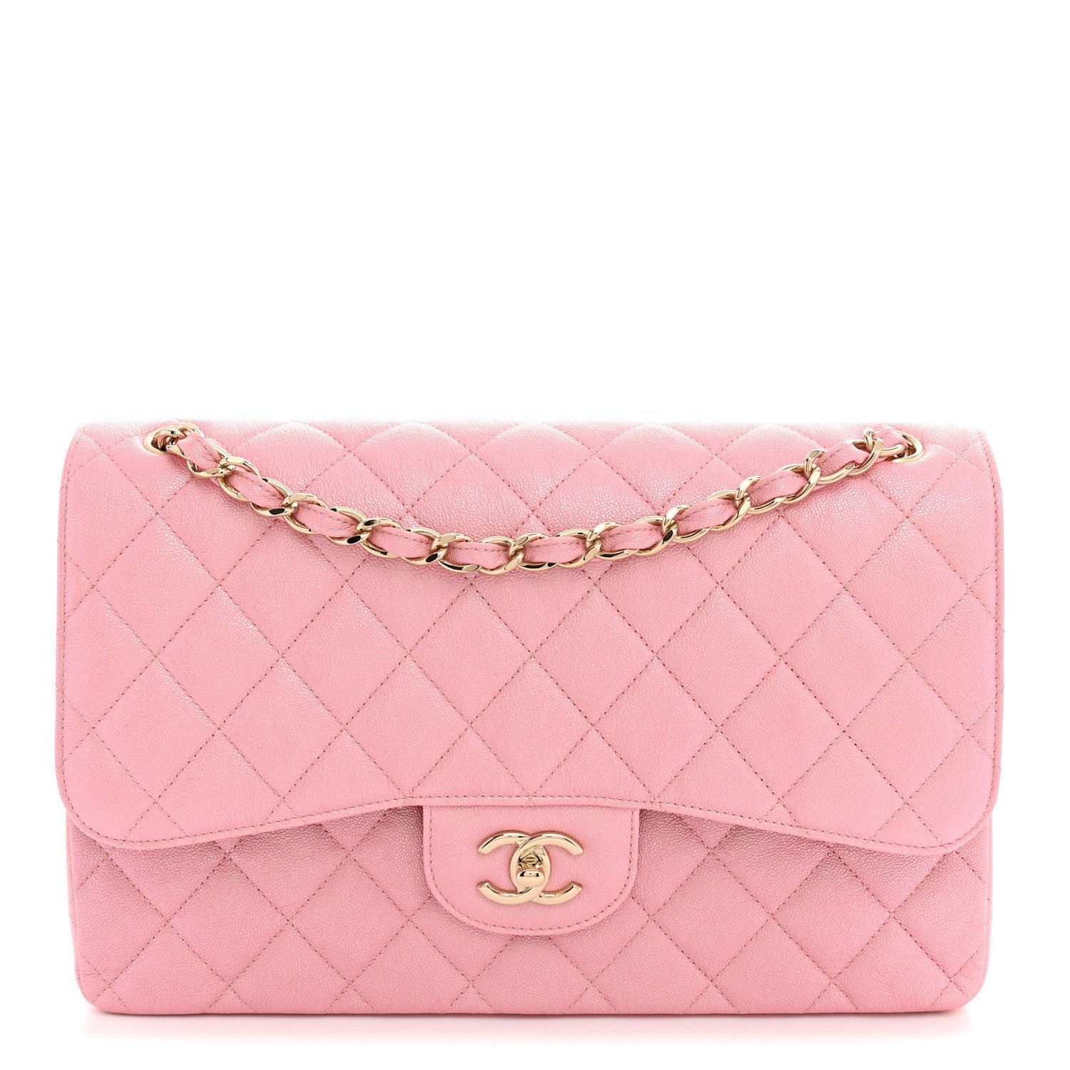Chanel Iridescent Caviar Quilted Jumbo Double Flap Pink