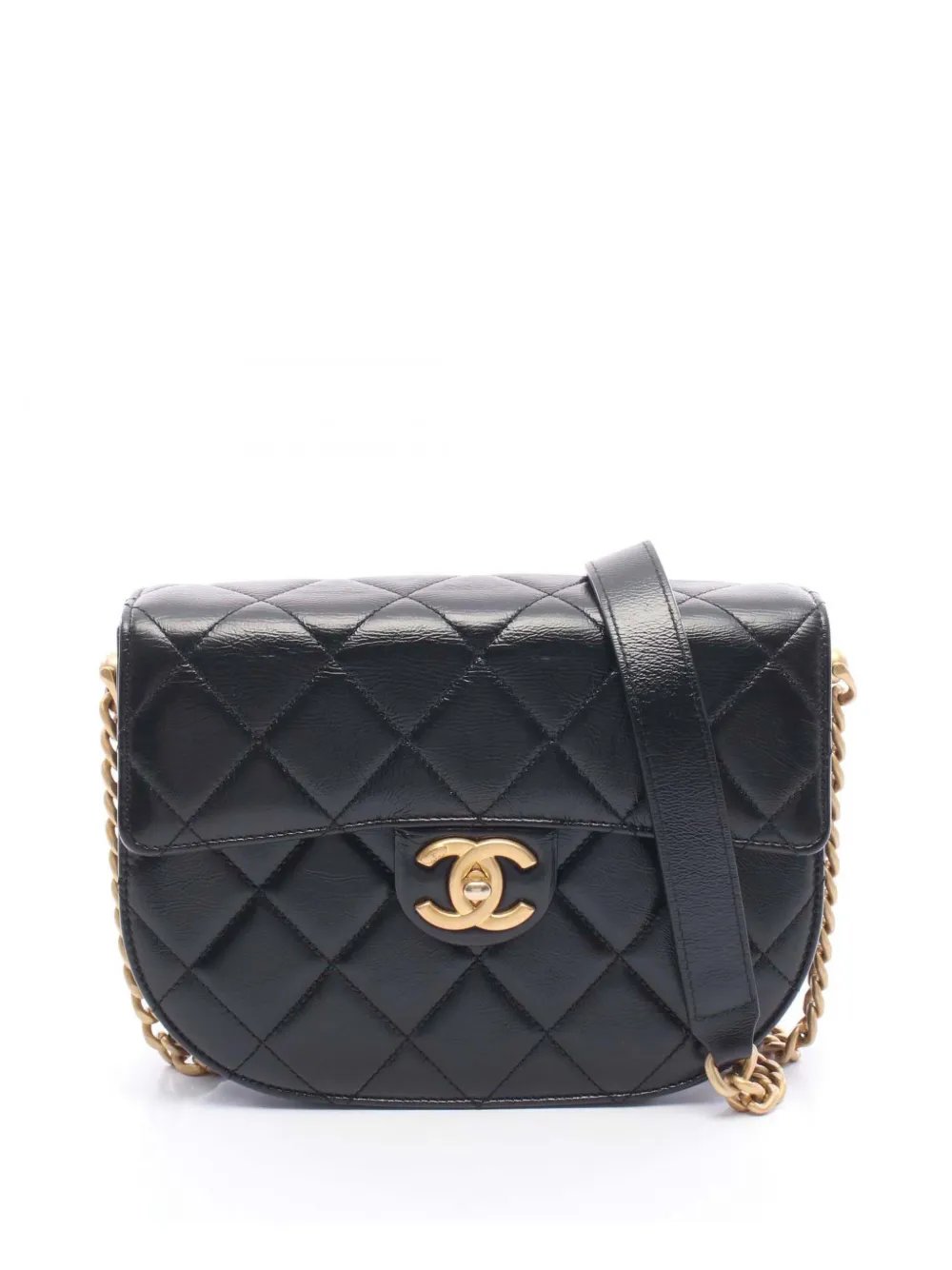 2021-2026 Mini CC Quilted Shiny Calfskin Round Moon Messenger Flap crossbody bag