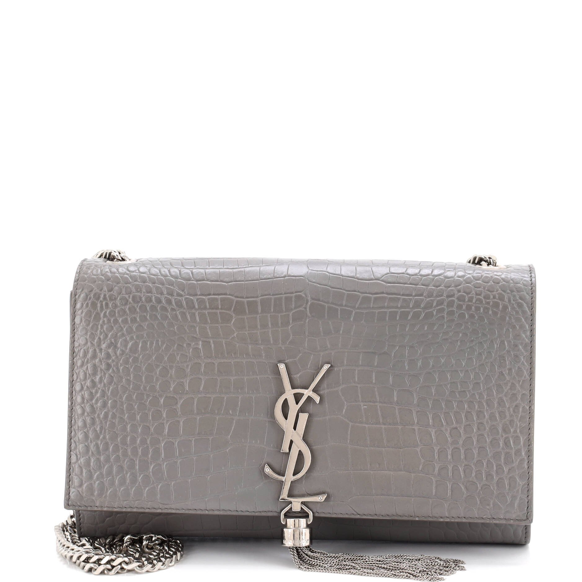 Classic Monogram Tassel Crossbody Bag Crocodile Embossed Leather Medium