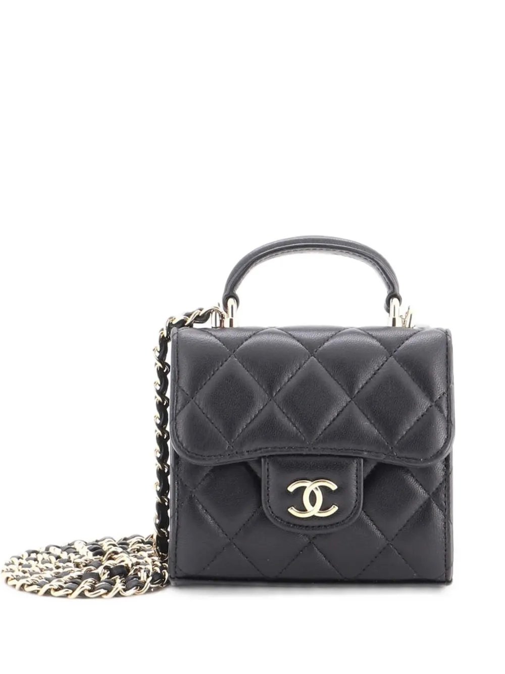 Square Classic Flap Top Handle Clutch with Chain Quilted Lambskin crossbody bag
