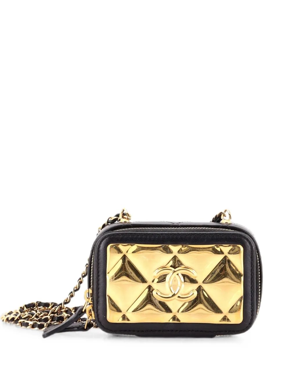 Golden Plate Zip Around Vanity Case with Chain Quilted Metal and Lambskin Extra Mini clutch bag