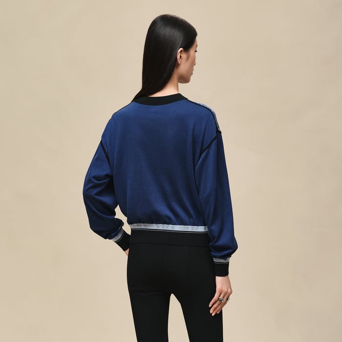 Bleu Lagune "Ex-libris a Main Levee" Long-sleeve Twillaine Sweater
