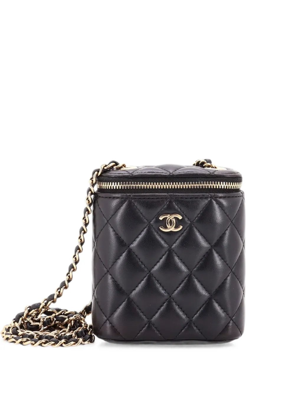 Vertical Classic Vanity Case with Chain Quilted Lambskin Small clutch bag