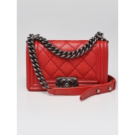 Chanel Red Diamond Stitch Leather Small Boy Bag