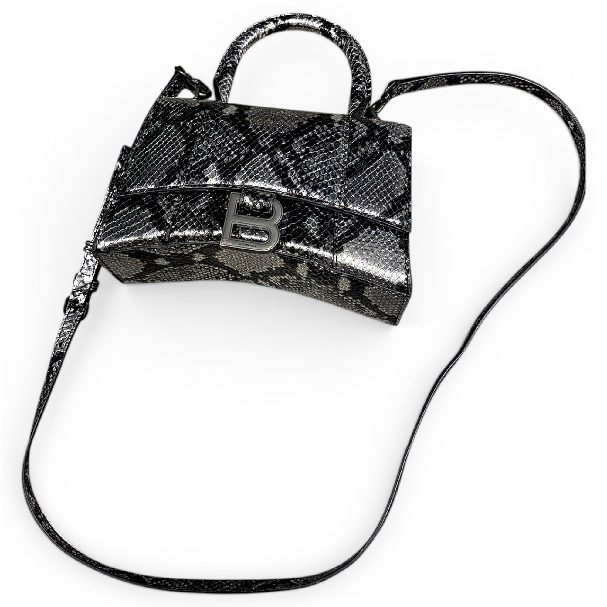 Hourglass patent leather handbag