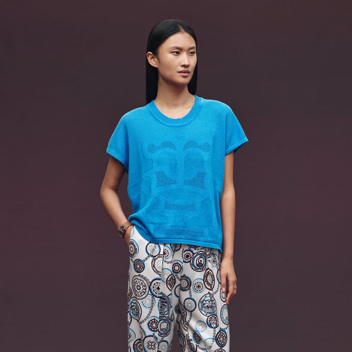 Bleu Piscine Cashmere "l'Enseigne Du Sellier" Sleeveless Sweater