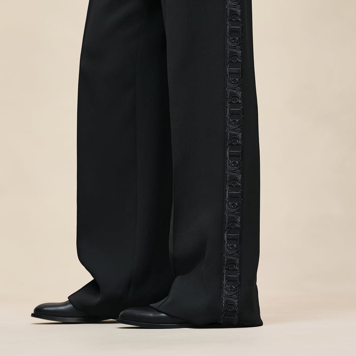 Noir Embroidered High-waisted Tuxedo Pants