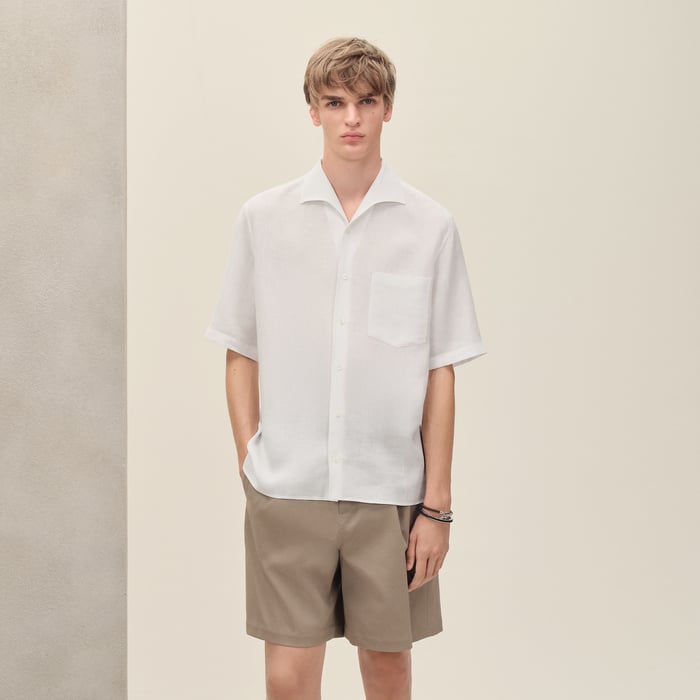 Blanc Short-sleeve Straight Cut Shirt With Notched Collar