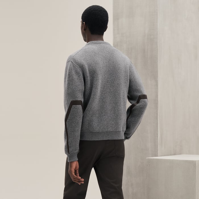 Gris Zipped Varsity Cardigan With Leather Detail