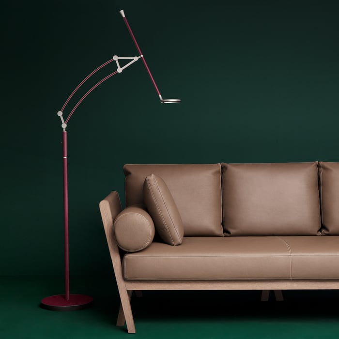Gold Pantographe Reading Floor Lamp With Led Ring