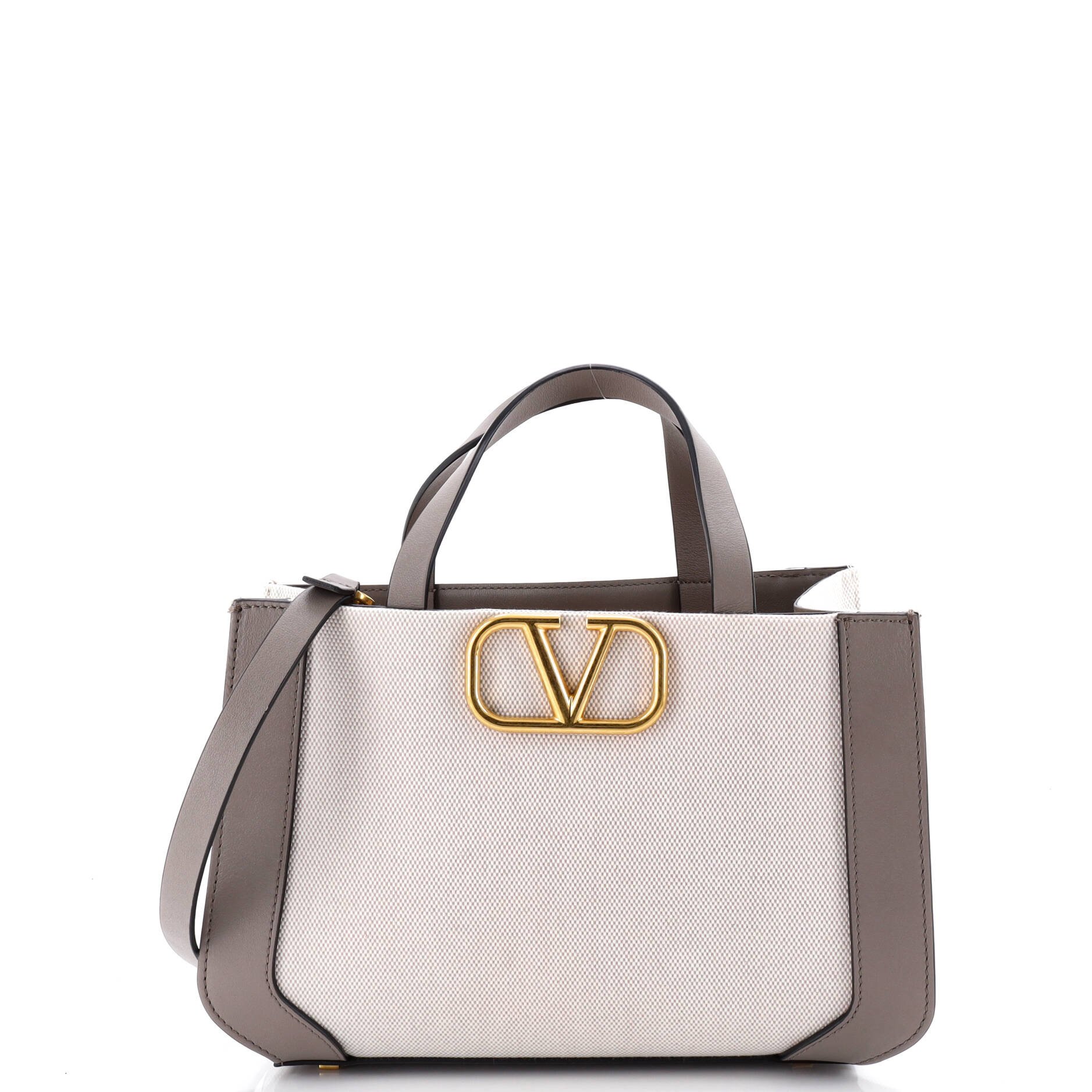 Valentino Garavani VLogo Shopper Tote Canvas and Leather Small