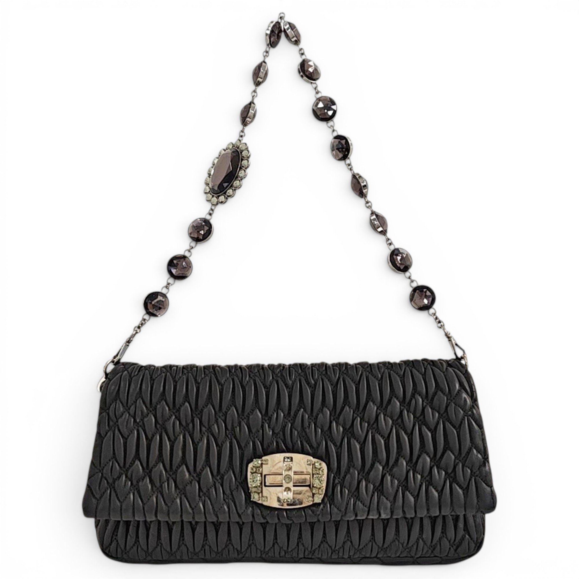 Miu Crystal leather handbag