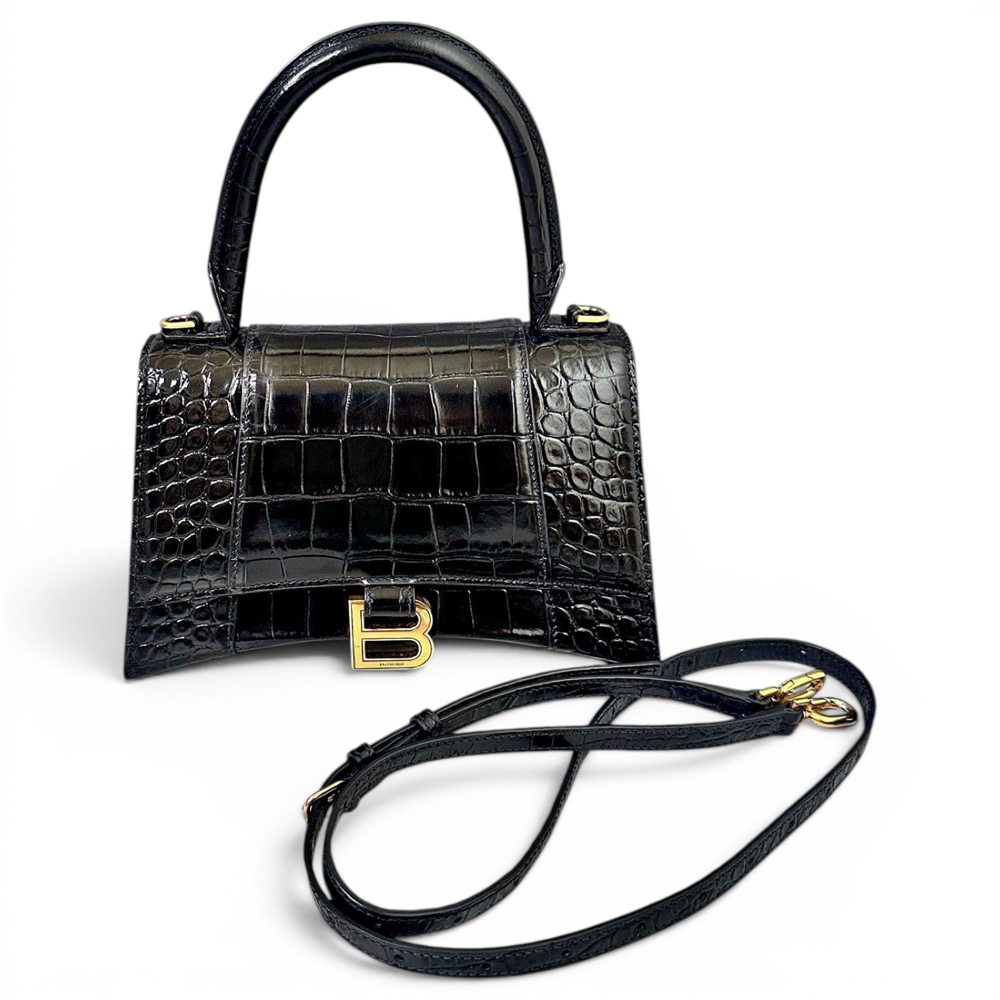 Hourglass leather handbag