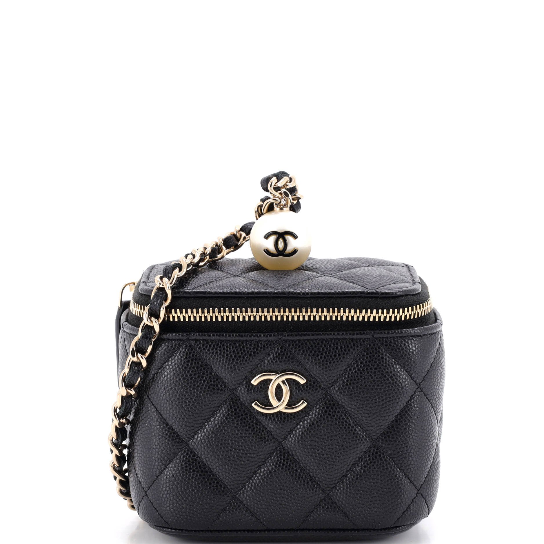 Classic Pearl Vanity Case with Chain Quilted Caviar Mini