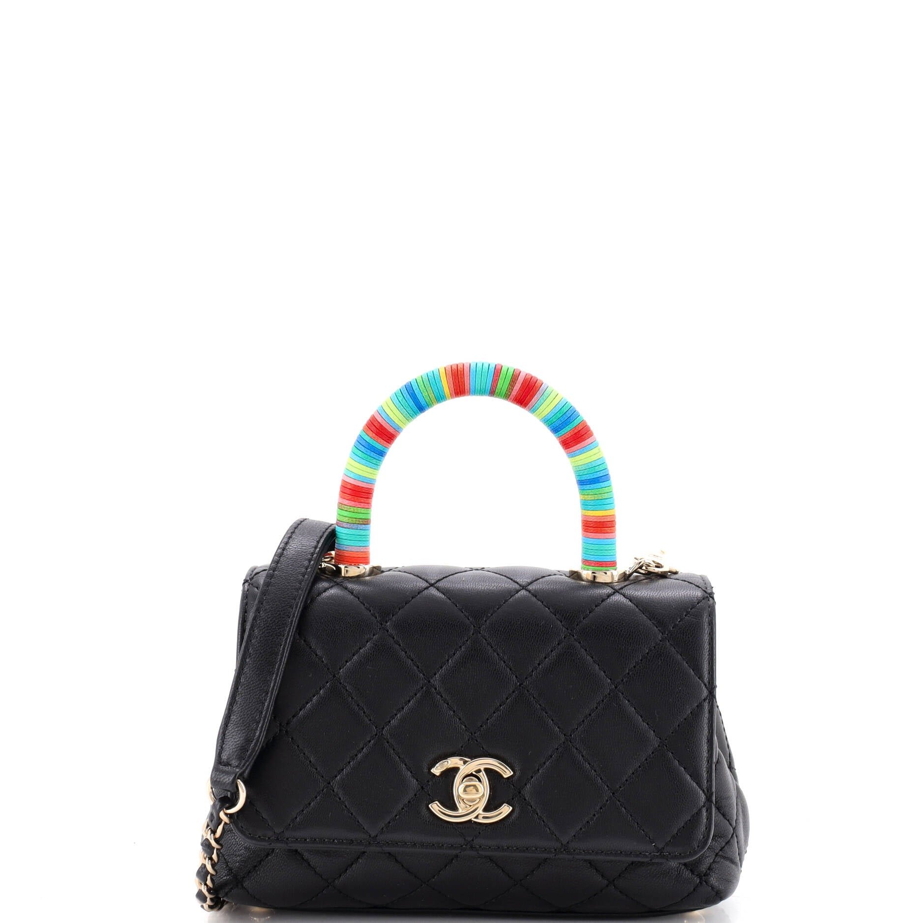 Coco Top Handle Bag Quilted Goatskin with Multicolor Handle Extra Mini