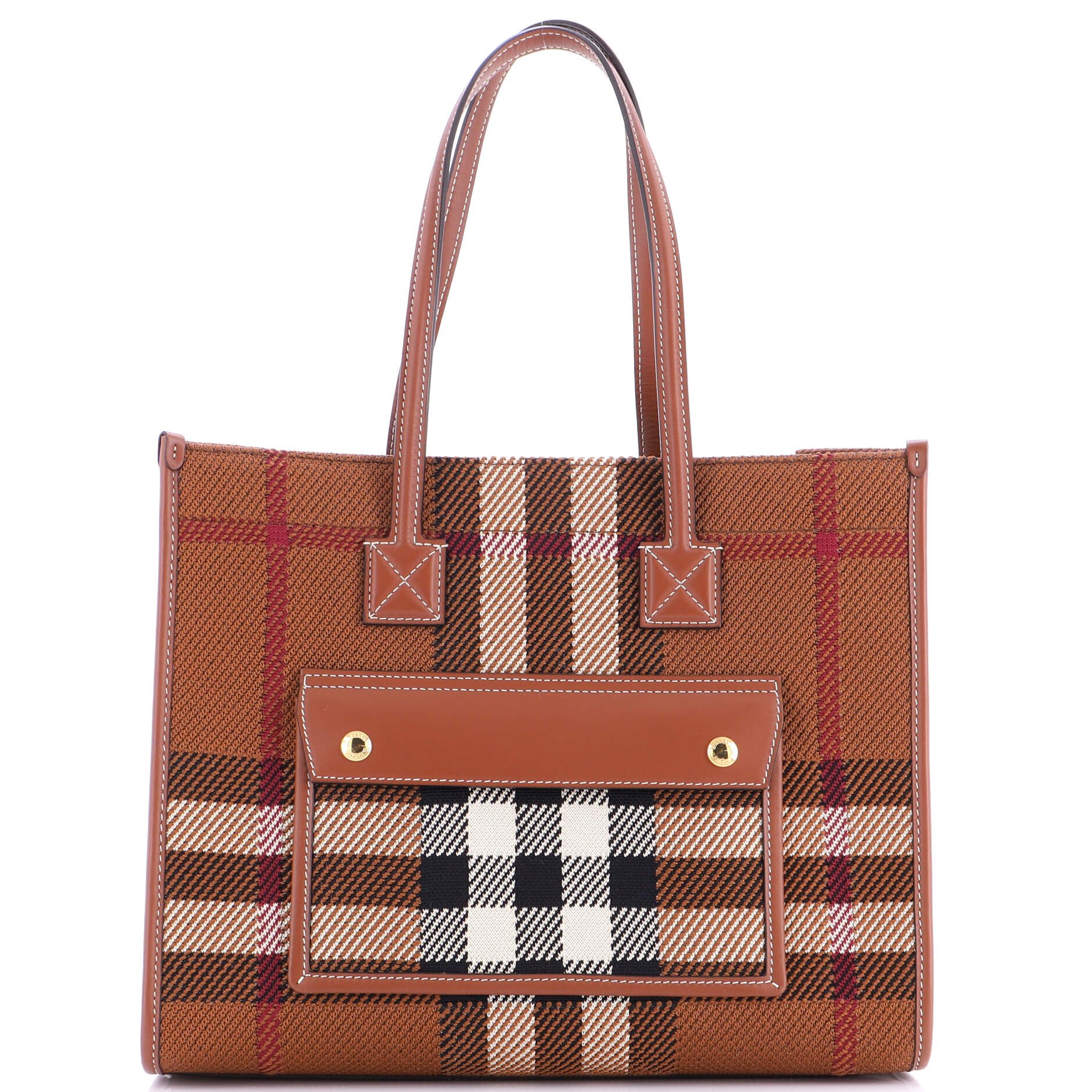 Burberry Freya Shopping Tote Check Canvas with Leather Small