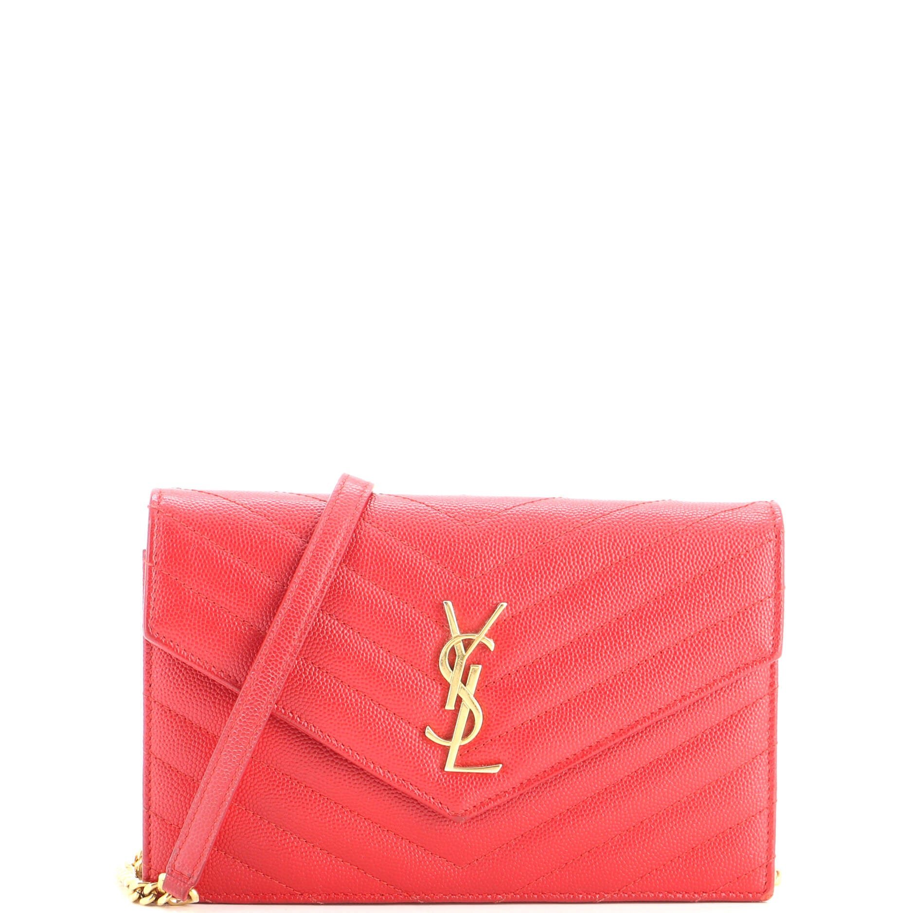 Classic Monogram Wallet on Chain Matelasse Chevron Leather Small