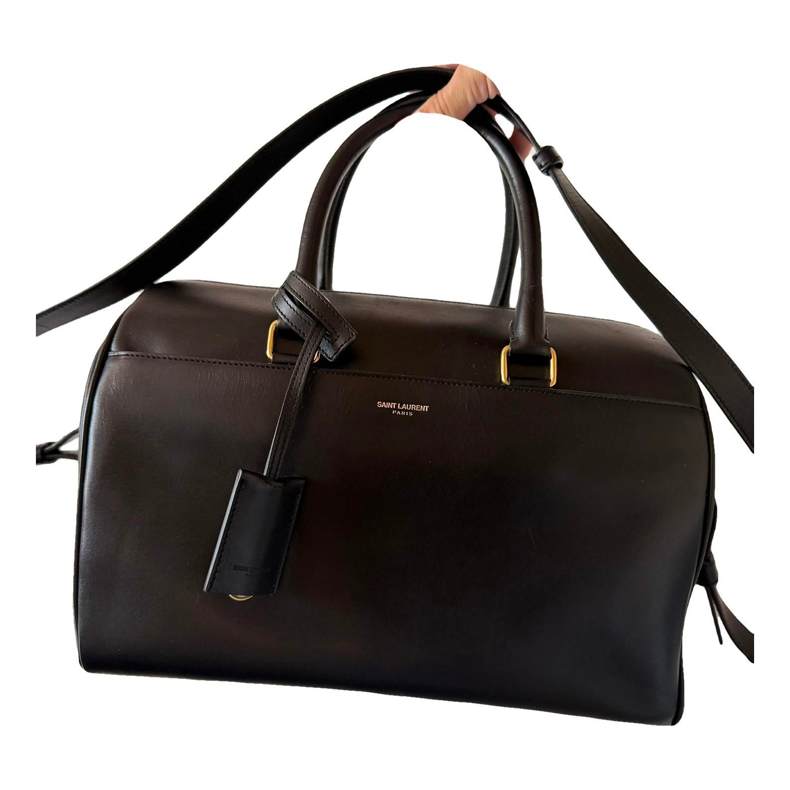 Duffle leather handbag