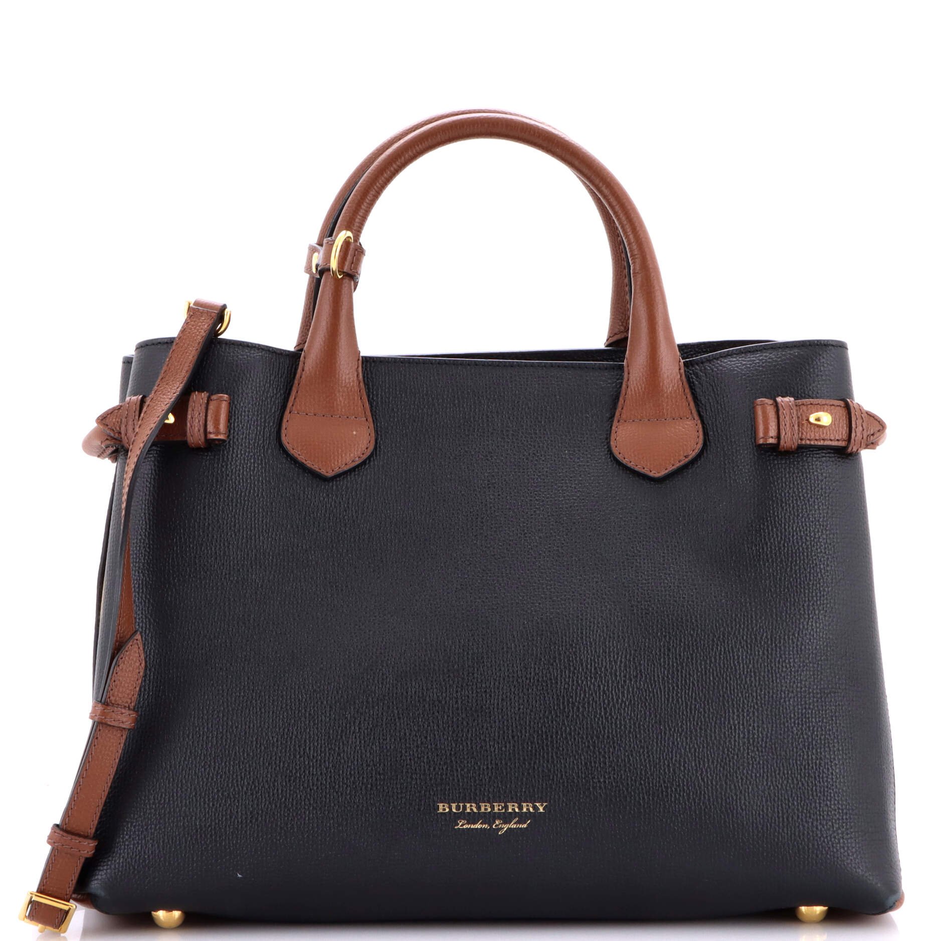 Burberry Banner Tote Leather and House Check Canvas Medium