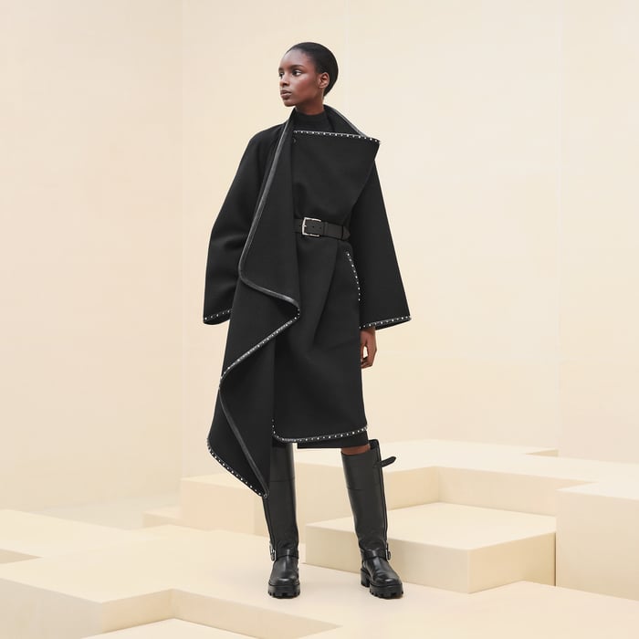Noir Mixed Leather Coat