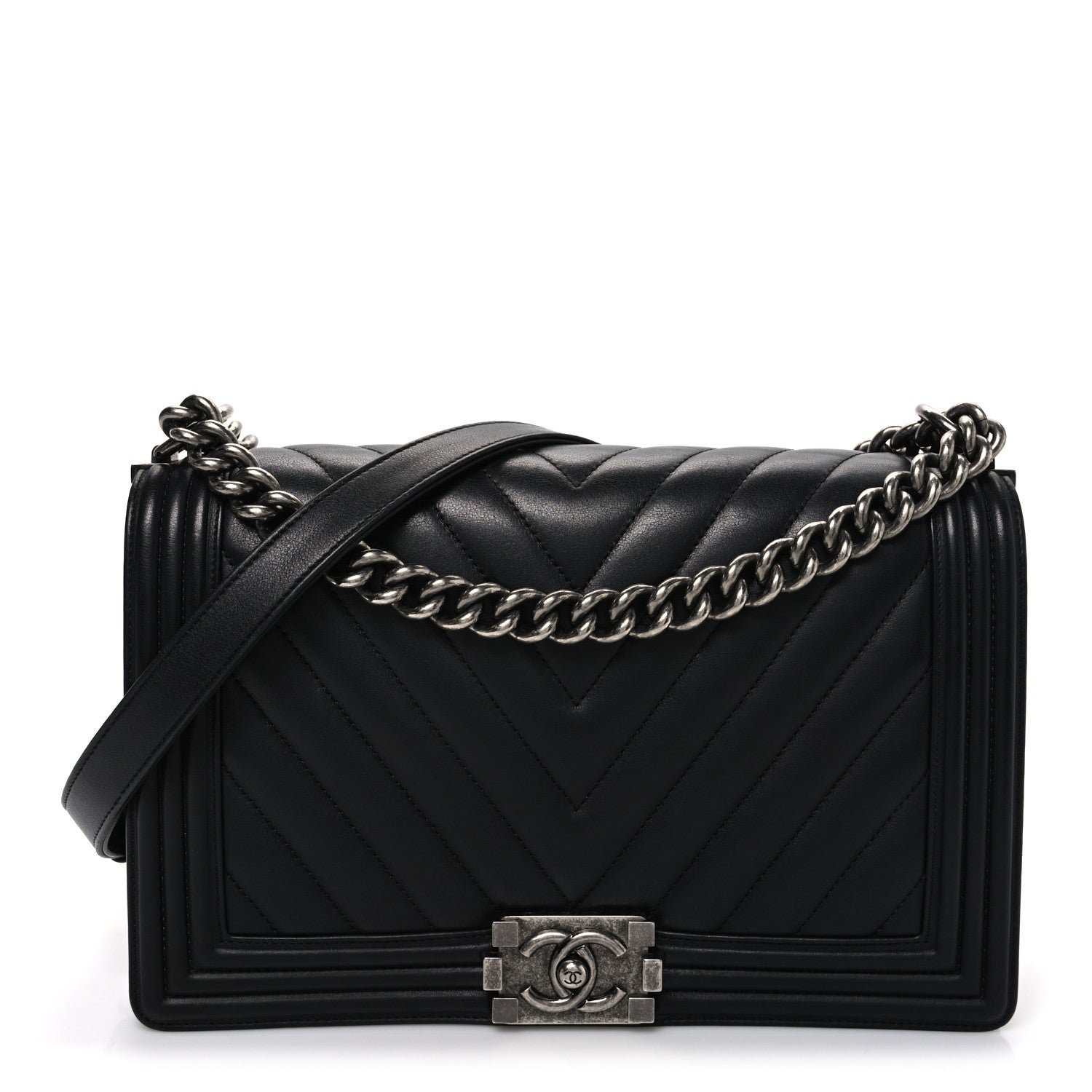 Chanel Lambskin Chevron Quilted New Medium Boy Flap Black