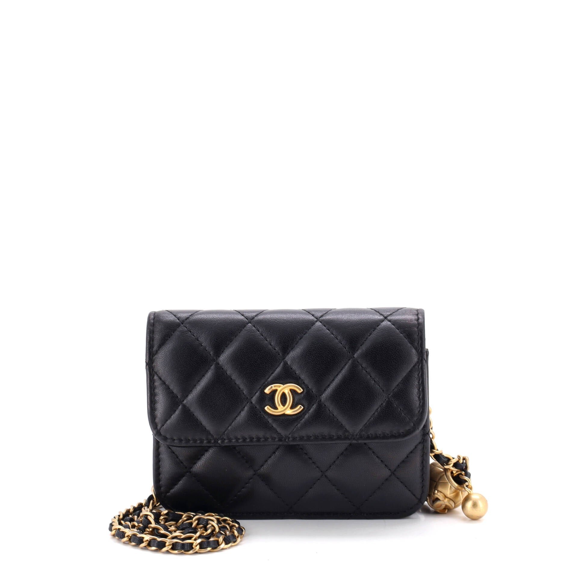 Pearl Crush Flap Clutch with Chain Quilted Lambskin Mini