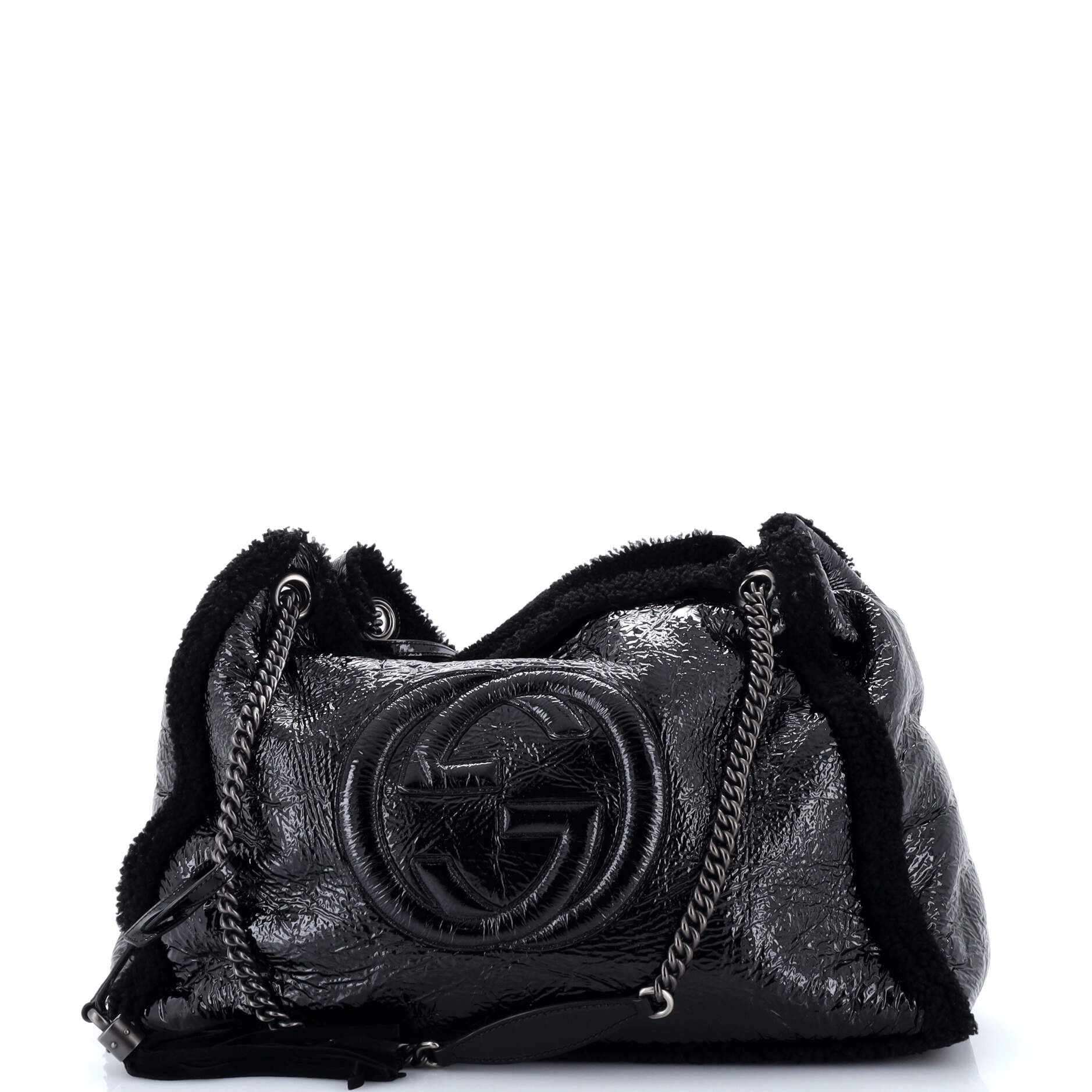 Gucci Soho Chain Strap Shoulder Bag Patent and Shearling Large