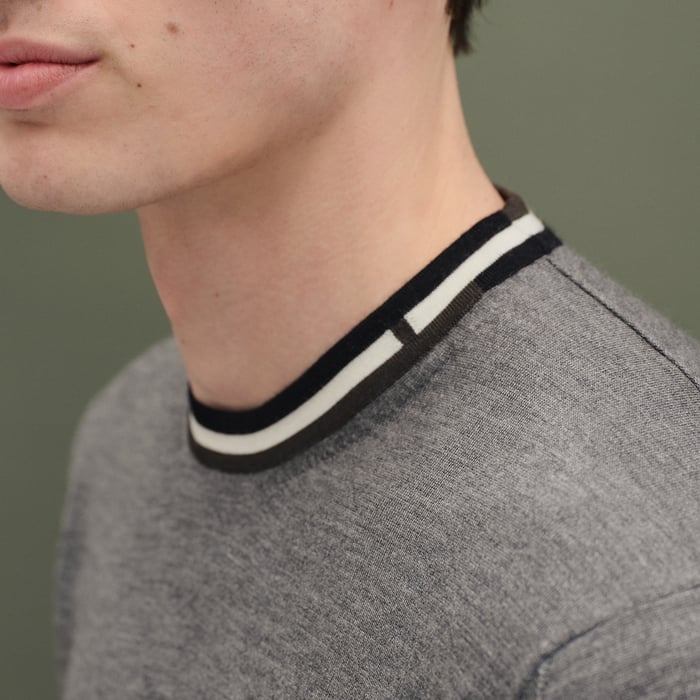 Gris Moyen "Rayures & Twist" Crewneck Sweater