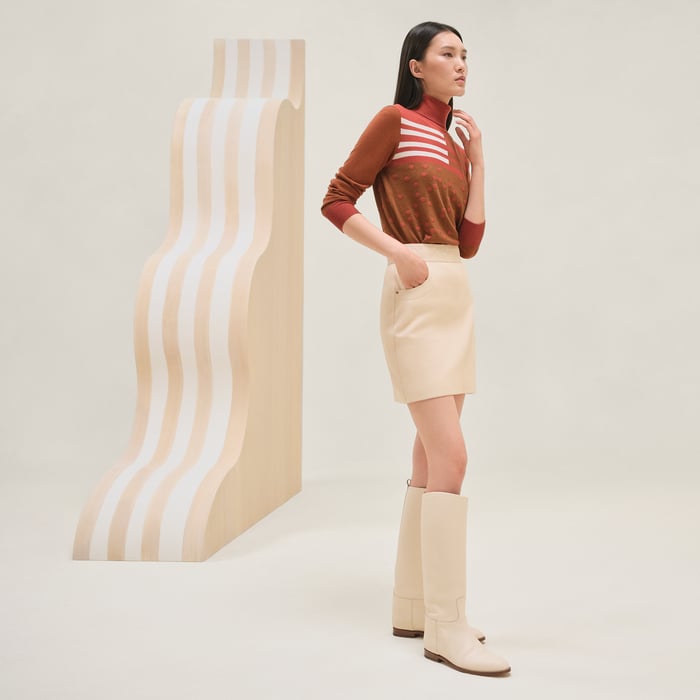 Beige Kaolin Miniskirt With Quilted Detail