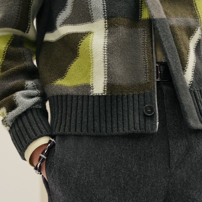 Vert Chrome Cashmere "Geometrie Variable" Knit Cardigan Shirt