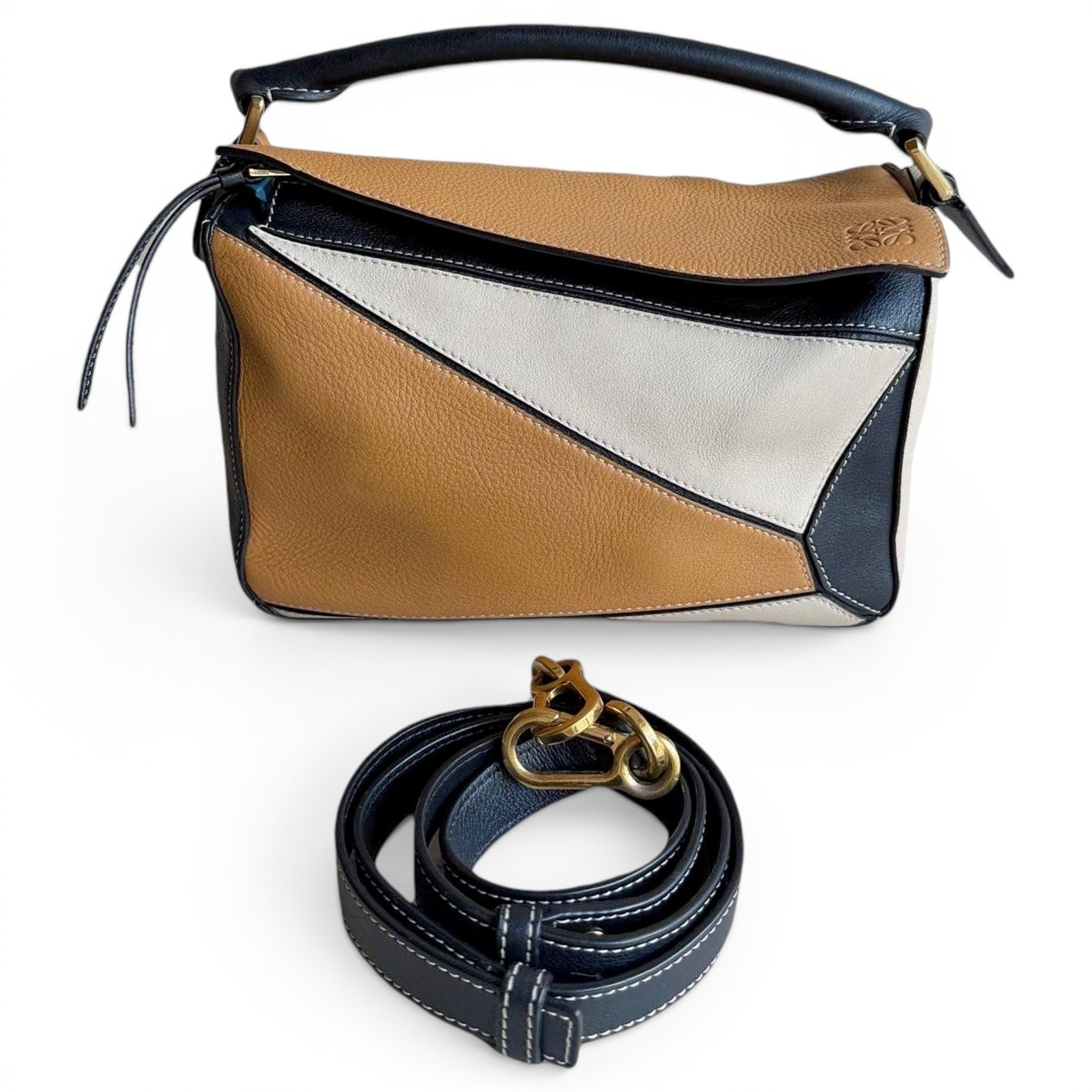 Puzzle leather handbag