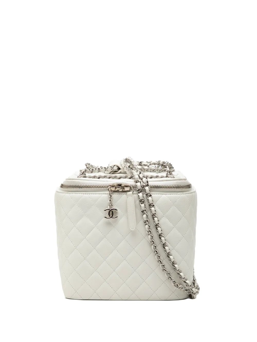 2011 Large Quilted Lambskin Top Handle Jewelry Box With Chain vanity bag