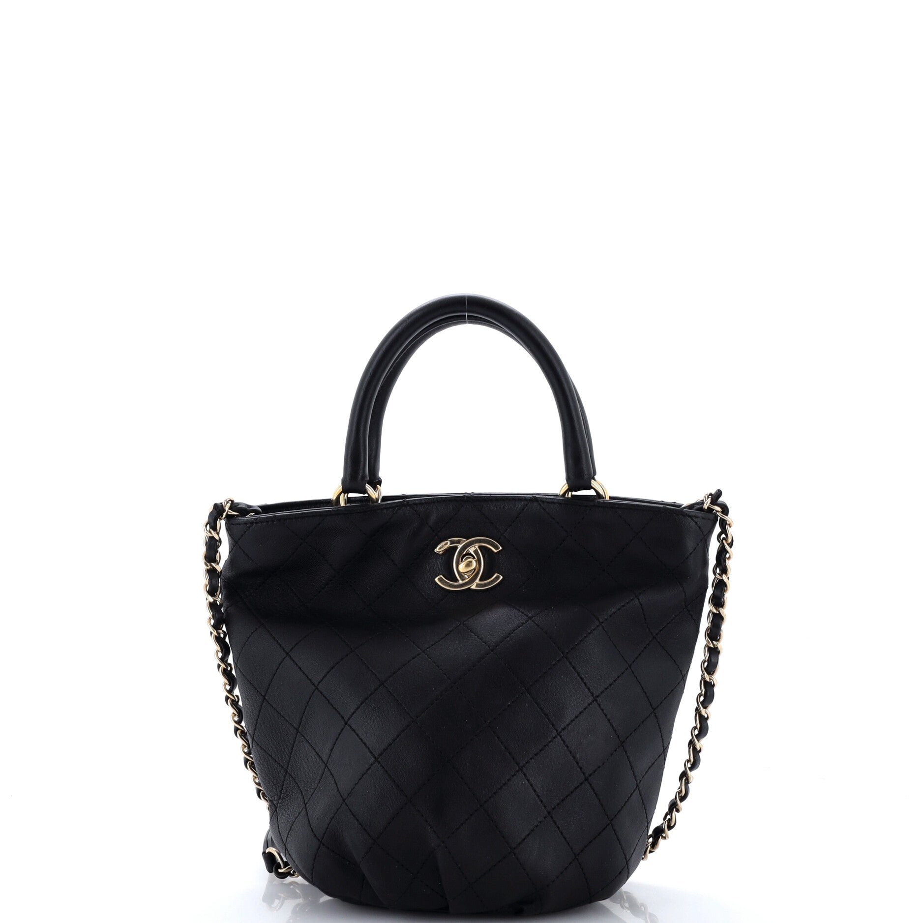 Chain Handle Bucket Bag Quilted Calfskin