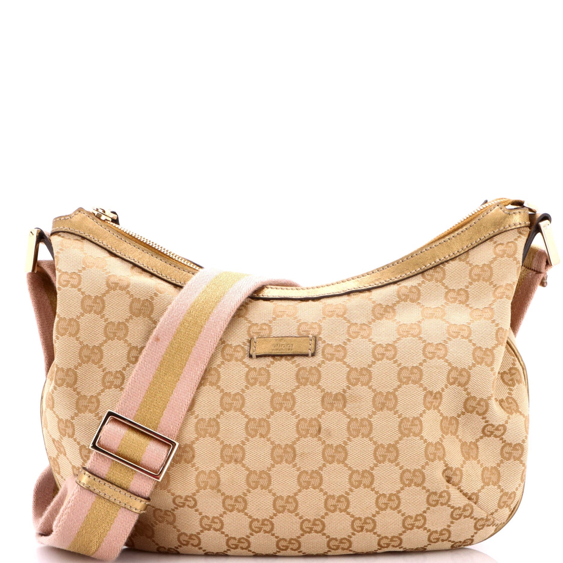 Saddle Zip Messenger Bag GG Canvas with Leather Medium