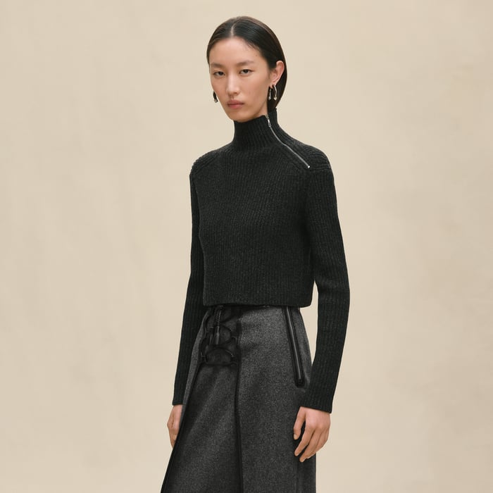 Gris Volcanique Long-sleeve Cropped Sweater