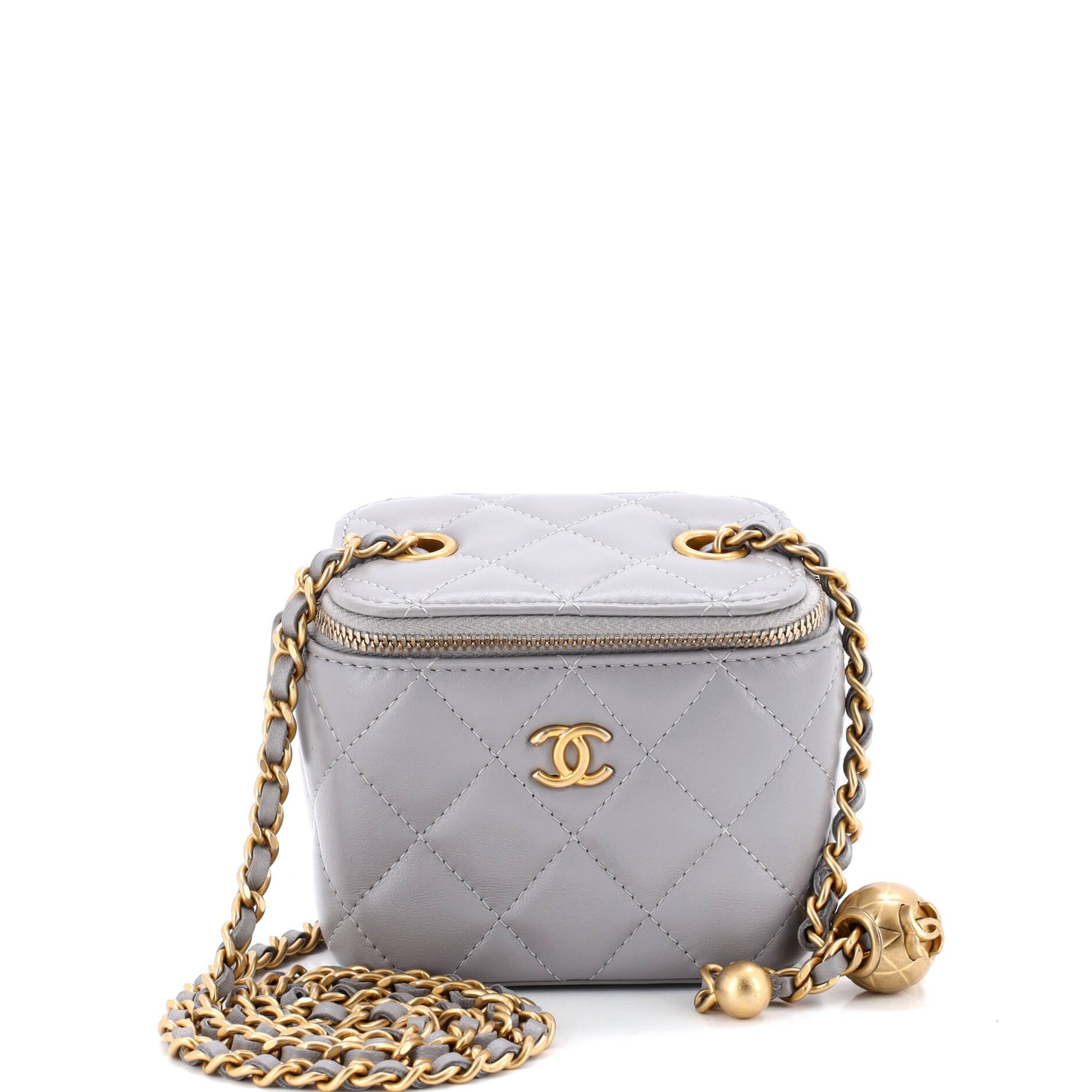 Pearl Crush Vanity Case with Chain Quilted Lambskin Mini