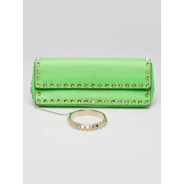 Valentino Valentino Neon Green Leather Rockstud Bracelet Clutch Bag