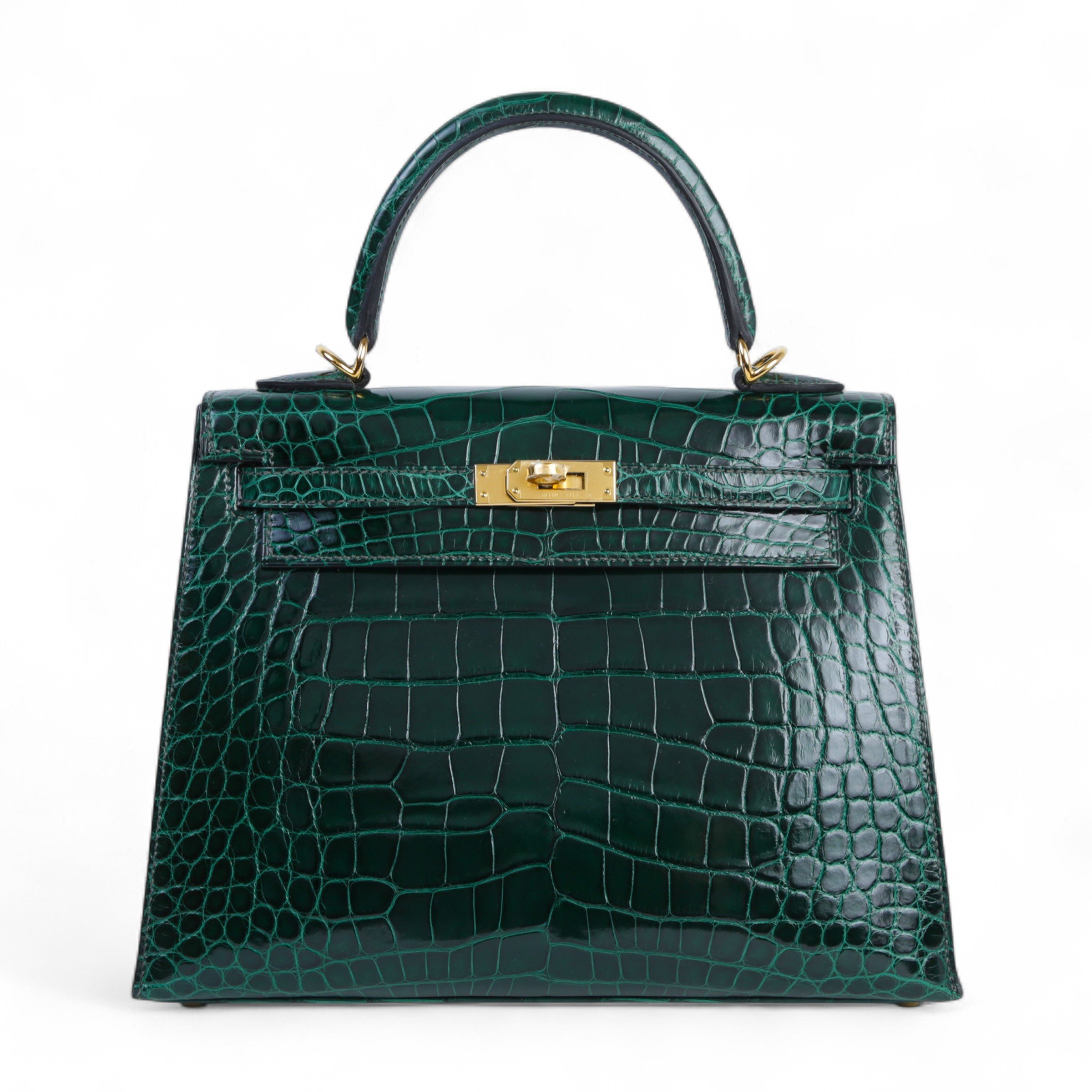 Hermes Unused ( Rank NS ) HERMÈS Kelly 25 Sellier Vert Fonce (67) Shiny Alligator Gold hardware U (2022)