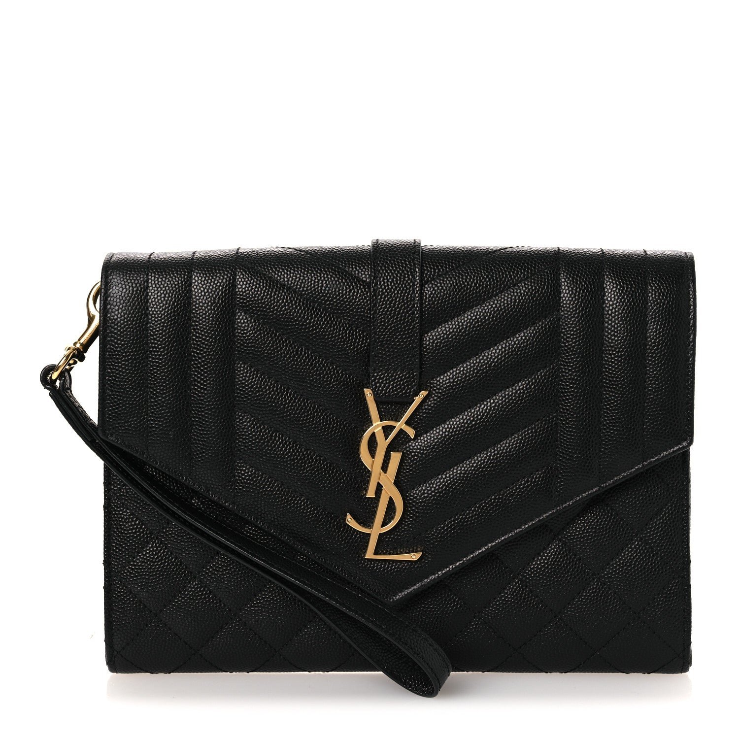Saint Laurent Grain De Poudre Textured Mixed Matelasse Triquilt Monogram Clutch Black