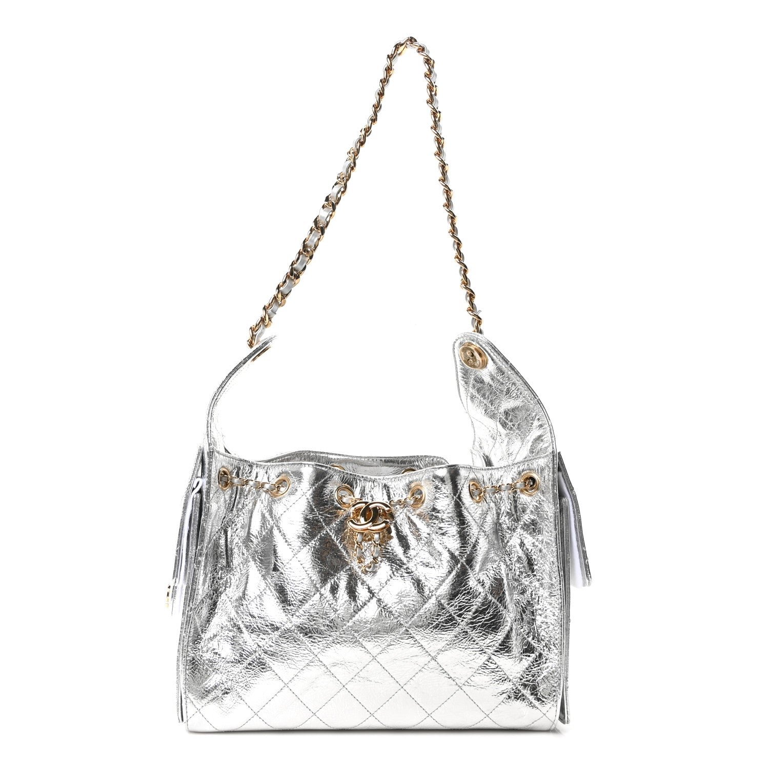 Chanel Metallic Aged Calfskin Quilted Small Chanel 25 Handbag Silver