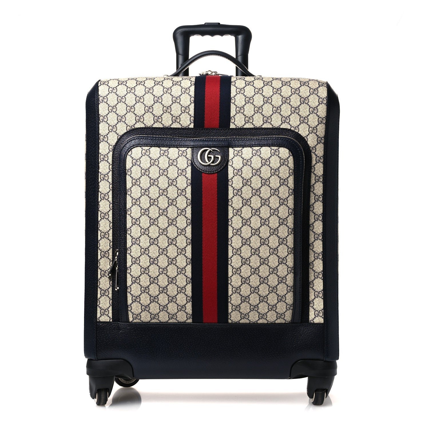 Gucci GG Supreme Monogram Textured Dollar Calfskin Web Savoy Cabin Plus Trolley Beige Blue