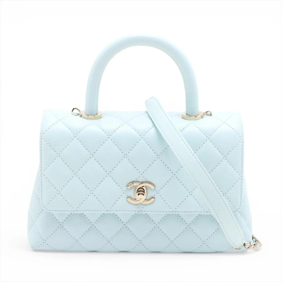 Chanel Coco handle 24 XS Caviar Skin 2 Way Handbag Blue Gold Metal Fittings rand