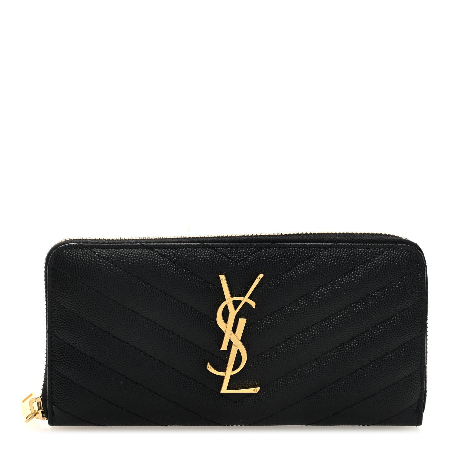 Saint Laurent Grain De Poudre Matelasse Chevron Monogram Zip Around Wallet Black
