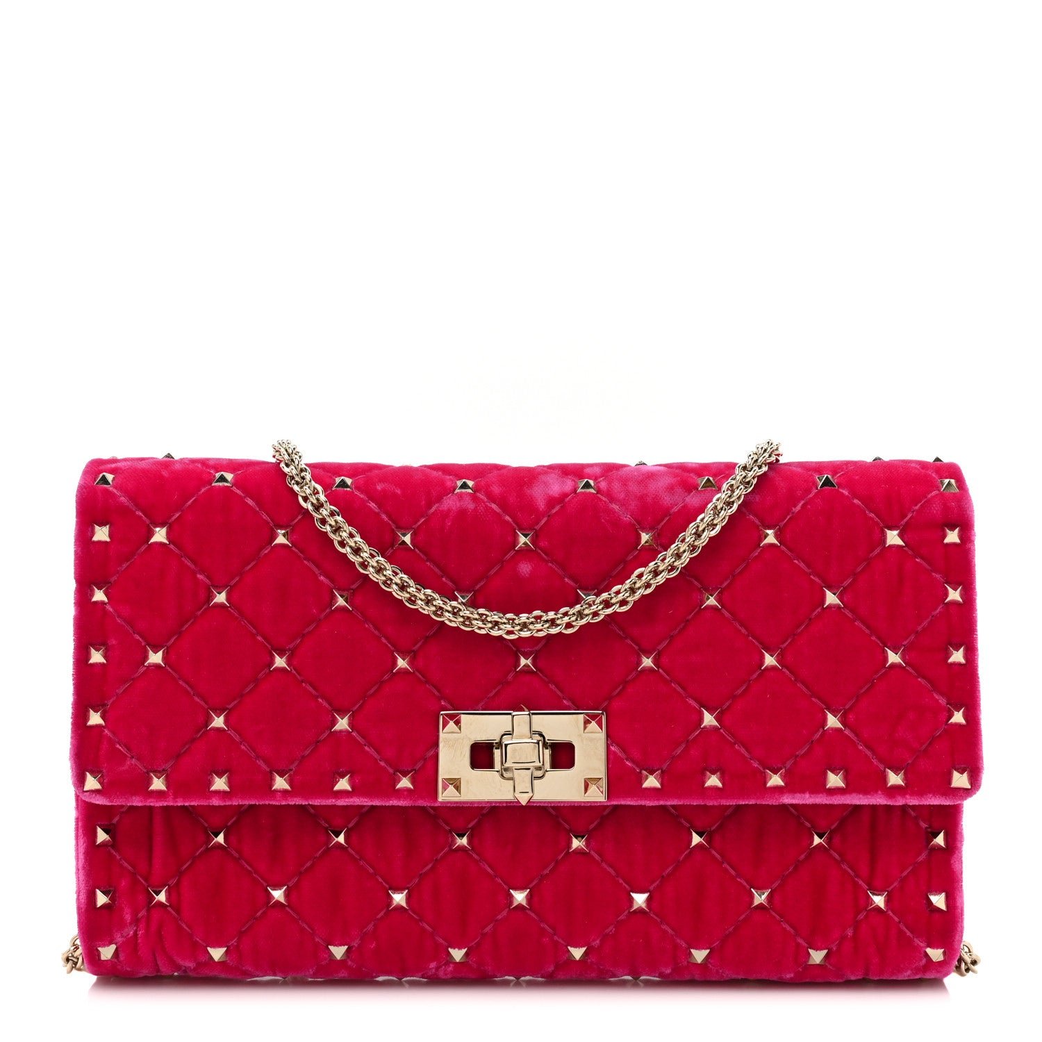 Valentino Garavani Velvet Rockstud Spike Wallet on Chain Disco Pink