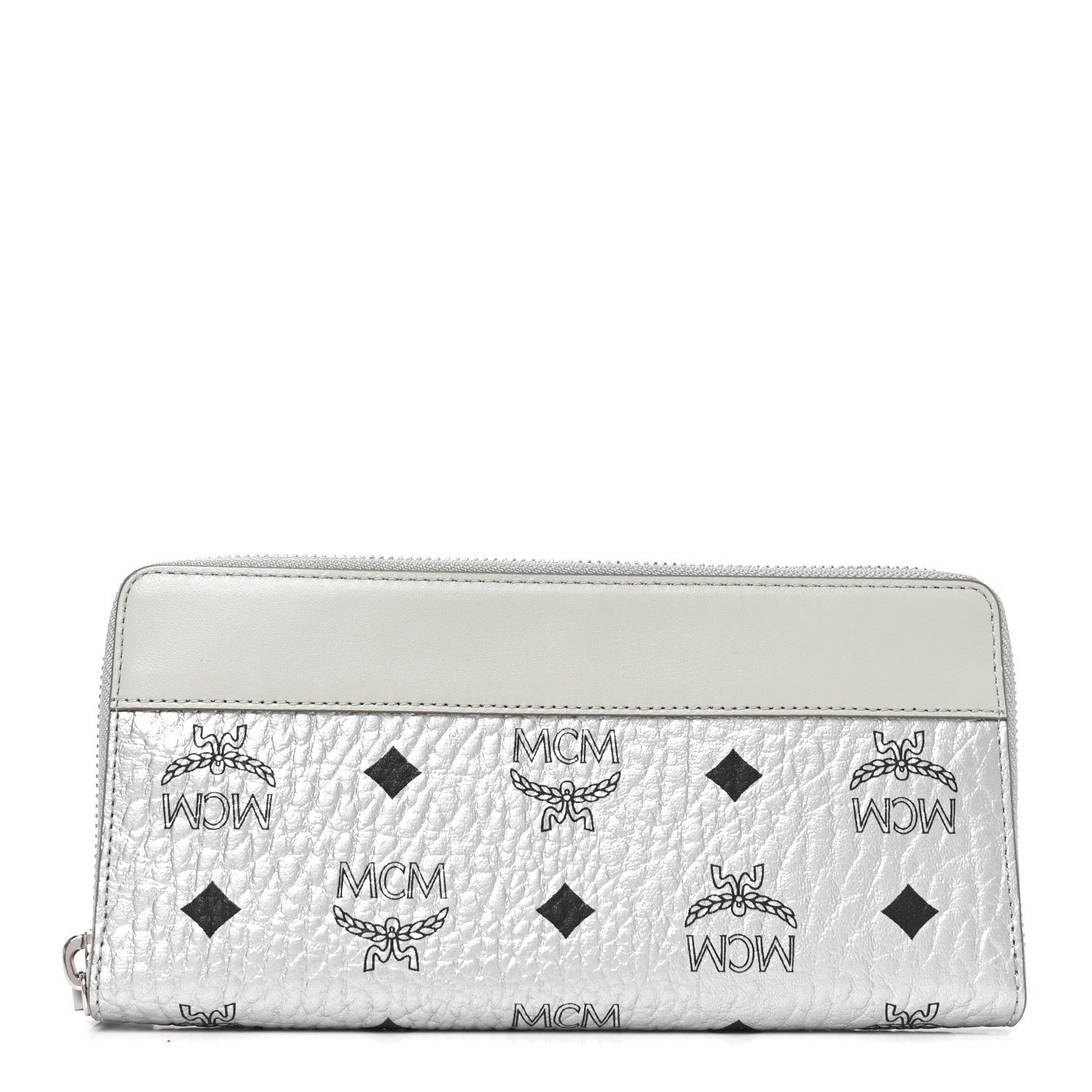 MCM Metallic Visetos Aren VI Zip Around Wallet Silver