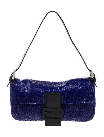 Nylon Royal Blue Beaded Satin Baguette Small