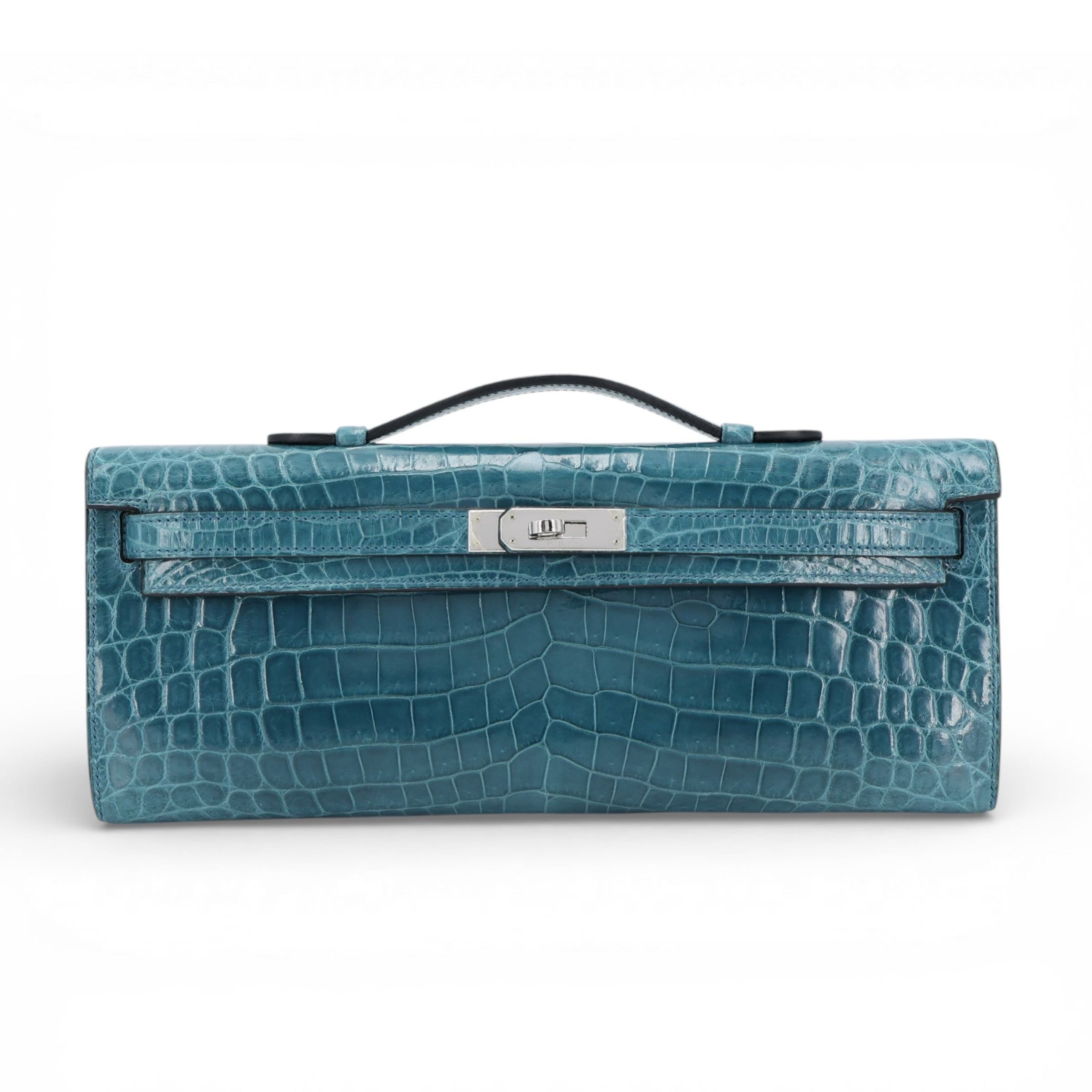 Excellent ( Rank SA ) HERMÈS Kelly Cut Colvert (1P) Shiny Niloticus Crocodile Palladium hardware T (2015)